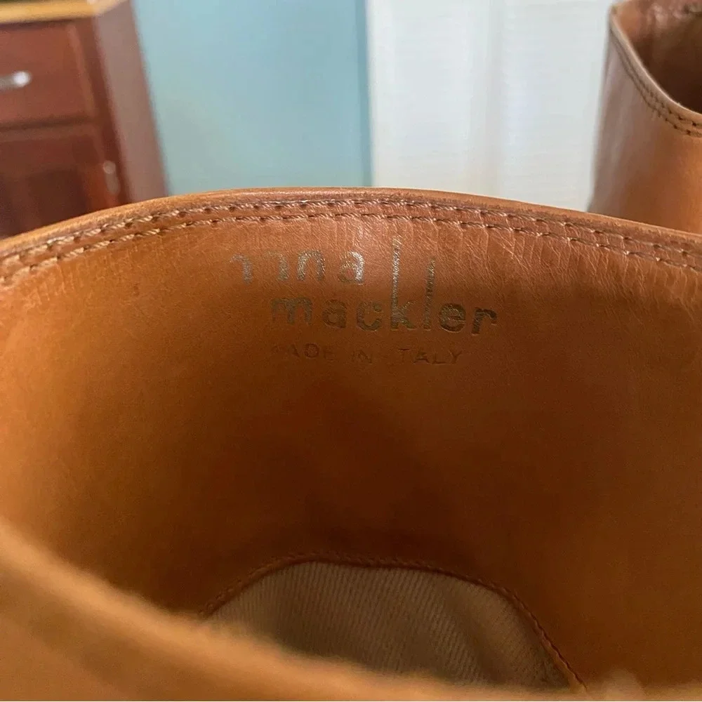 Hana Mackler Cognac 100% Genuine Leather Ankle Boots 8 AA Narrow VTG 80s 4” Heel - Picture 10 of 13
